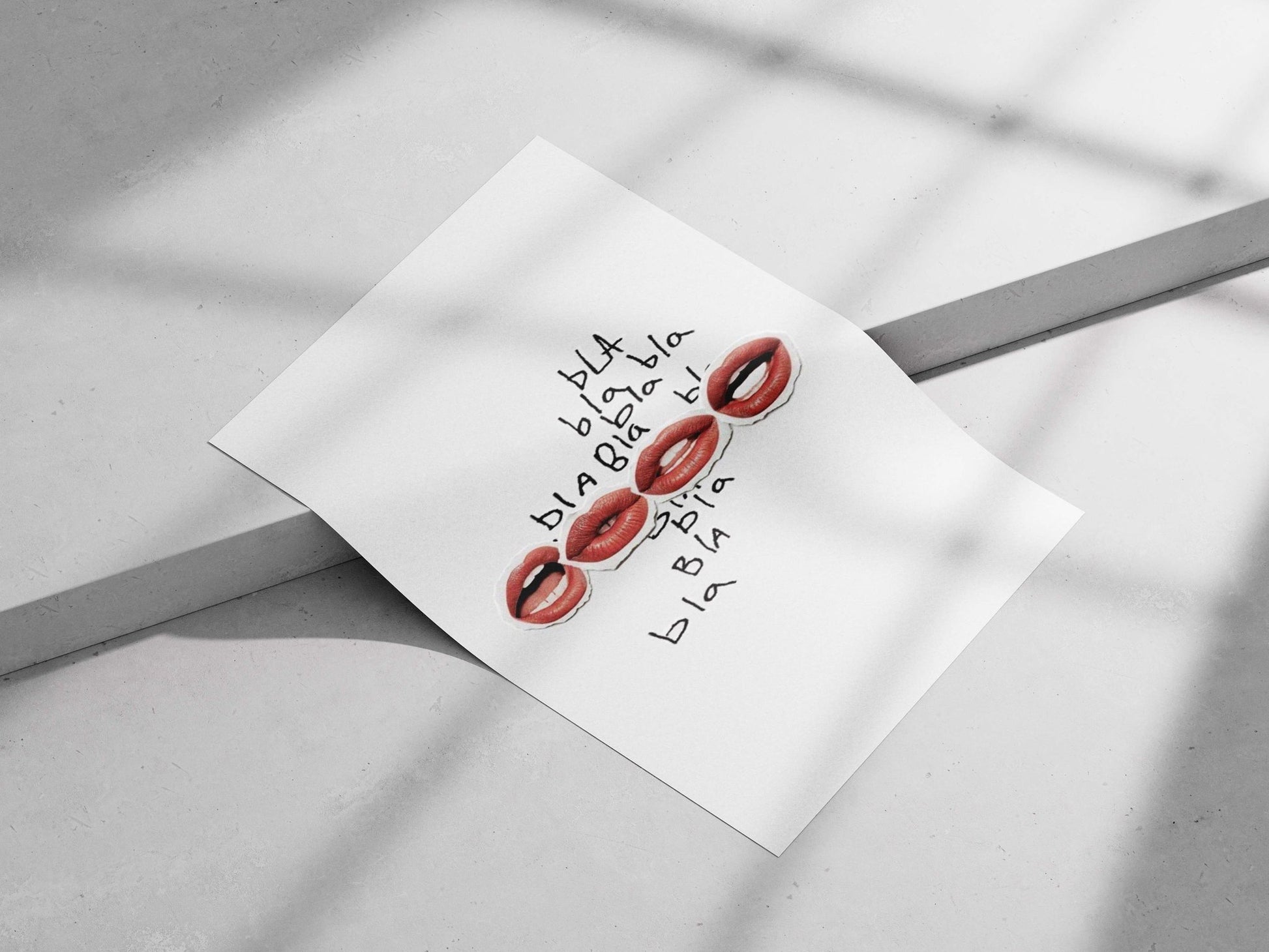 Four stylized close-ups of human lips Main Subject: Four stylized close-ups of human lips Matte poster print — Quotes wall