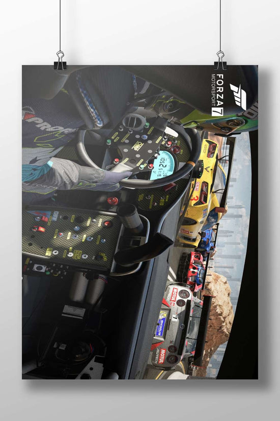 Forza Motorsport 7 (video game) featuring Chevrolet Corvette Z06 (GTLM 3) and Nissan GT-R racing cars. Main Subject: Forza