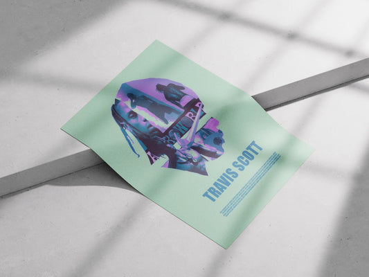 Travis Scott Neon Collage Poster | Rap Icon Pop Art Print for Music Lovers