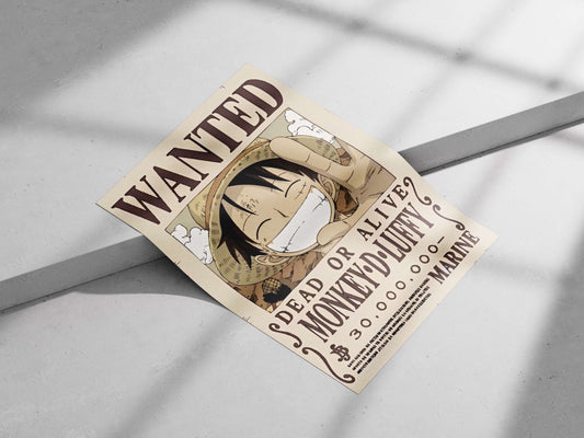 Monkey-D-Luffy Vintage Wanted Poster – One Piece Marine Hunter Art