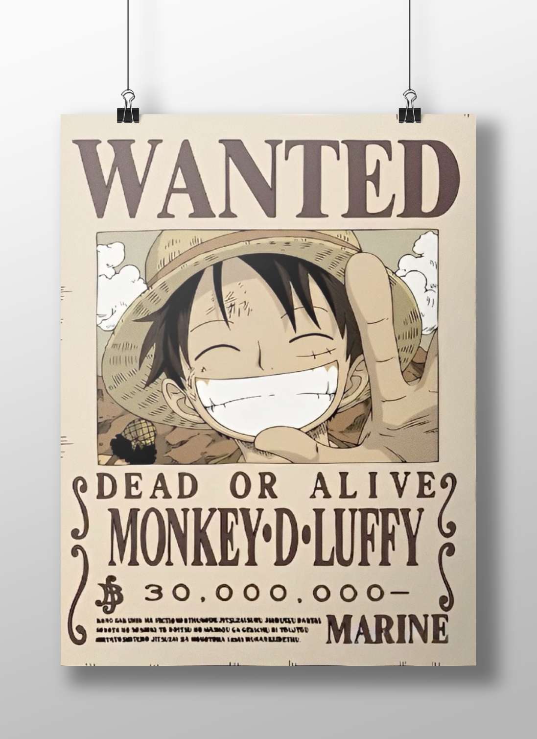 Monkey-D-Luffy Vintage Wanted Poster – One Piece Marine Hunter Art