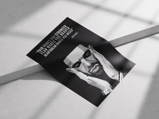 Drake Emotional Quote Poster | Monochrome Motivational Hip-Hop Wall Art