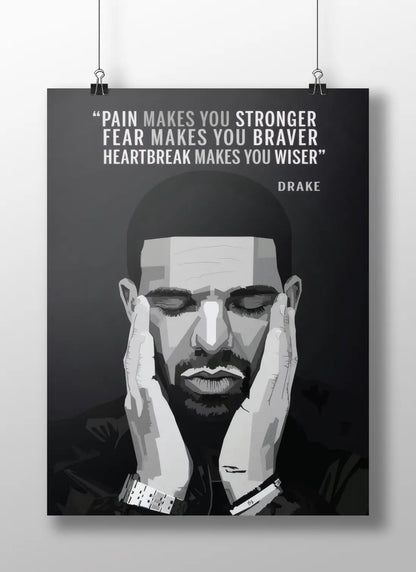 Drake Emotional Quote Poster | Monochrome Motivational Hip-Hop Wall Art
