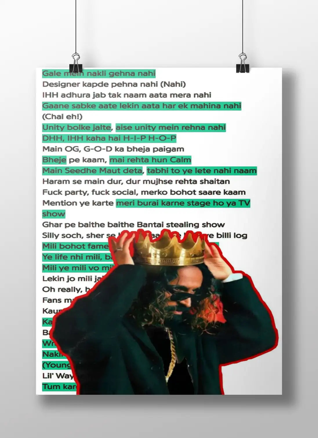 Indian Rapper Emiway Bantai Song Lyrics Wall Art