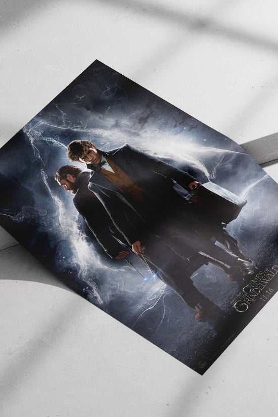 The characters Newt Scamander and Albus Dumbledore from the Fantastic Beasts franchise, specifically *Fantastic Beasts: