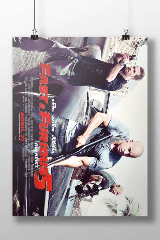 Fast & Furious 5 (movie franchise) featuring Vin Diesel, Paul Walker, and Dwayne Johnson. Dominic