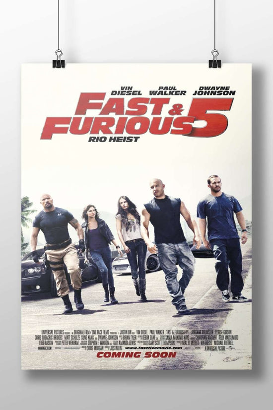 The film "Fast & Furious 5: Rio Heist" starring Vin Diesel, Paul Walker, and Dwayne