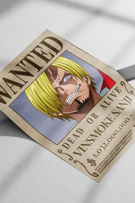 Vinsmoke Sanji Wanted Poster – Vintage Newspaper Style Anime Wall Art