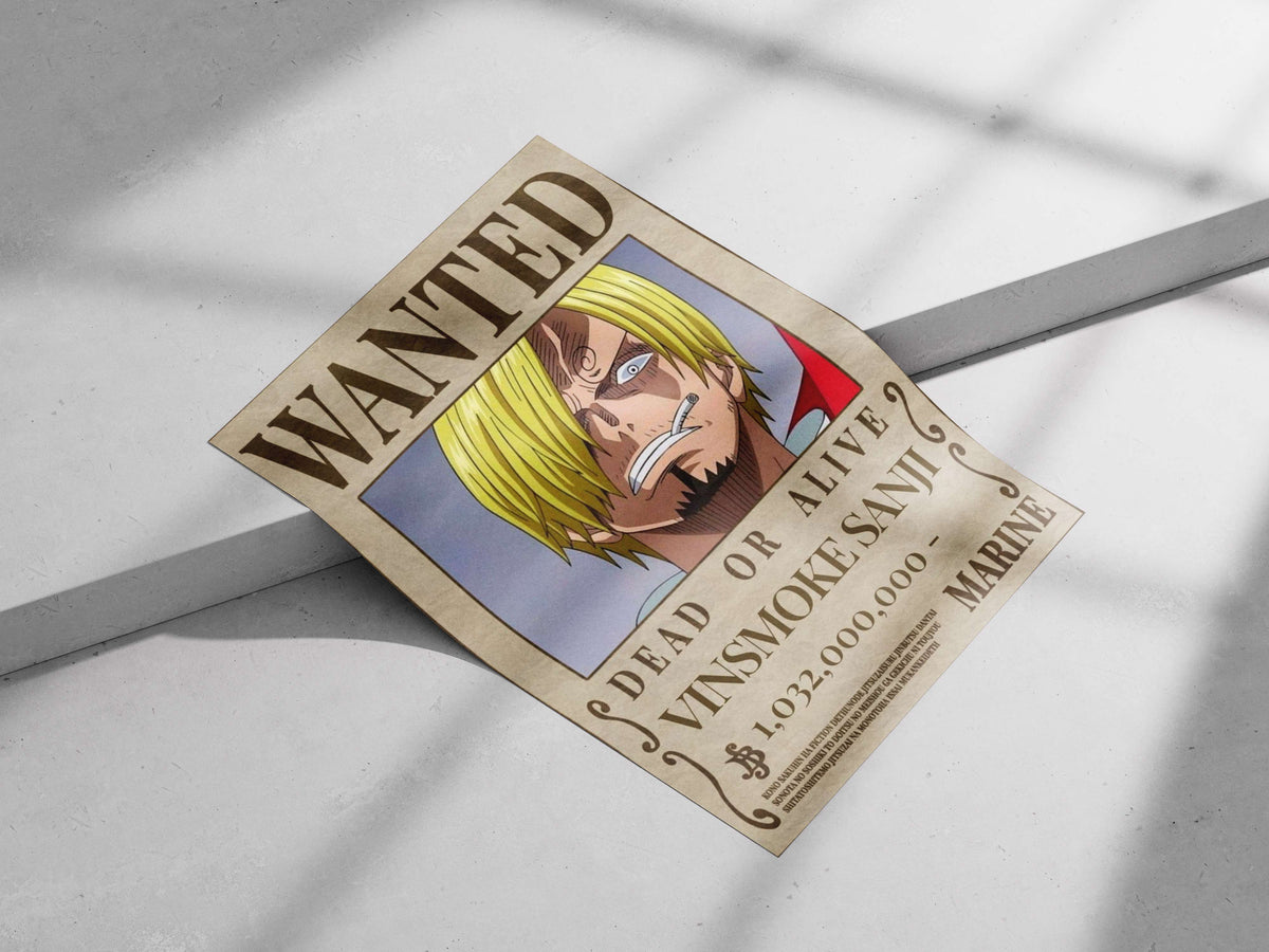 Vinsmoke Sanji Wanted Poster – Vintage Newspaper Style Anime Wall Art