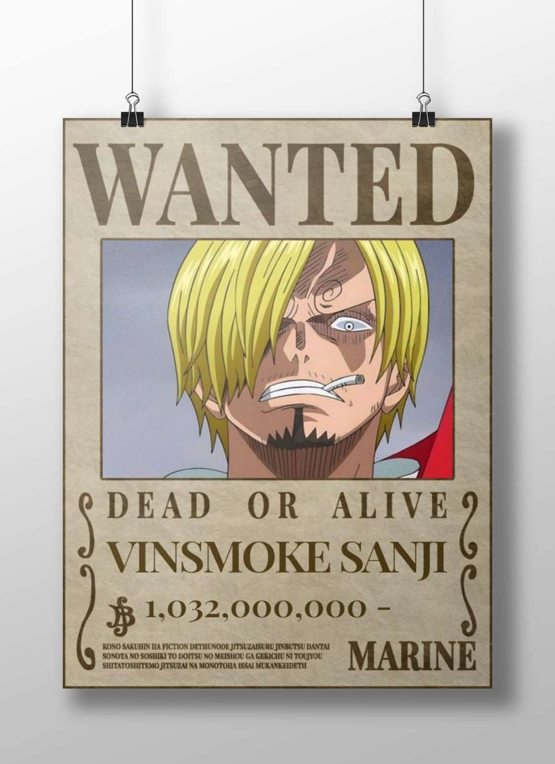 Vinsmoke Sanji Wanted Poster – Vintage Newspaper Style Anime Wall Art