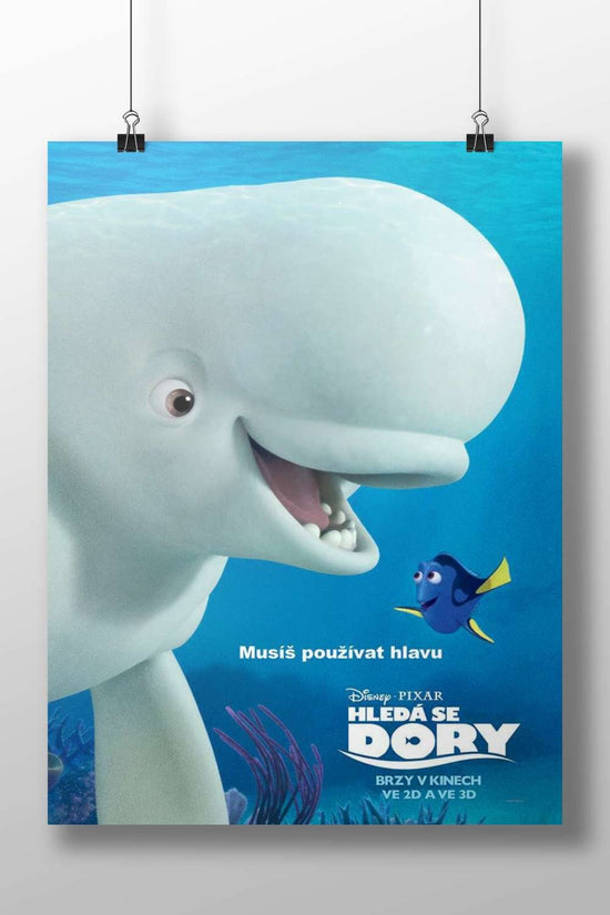 Dory (blue tang fish) and a beluga whale character from Disney•Pixar's Finding Dory Dory &