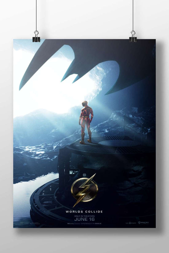 The Flash (Barry Allen), DC Comics superhero, in the "Worlds Collide" movie poster. Main Subject: The Flash (Barry Allen),