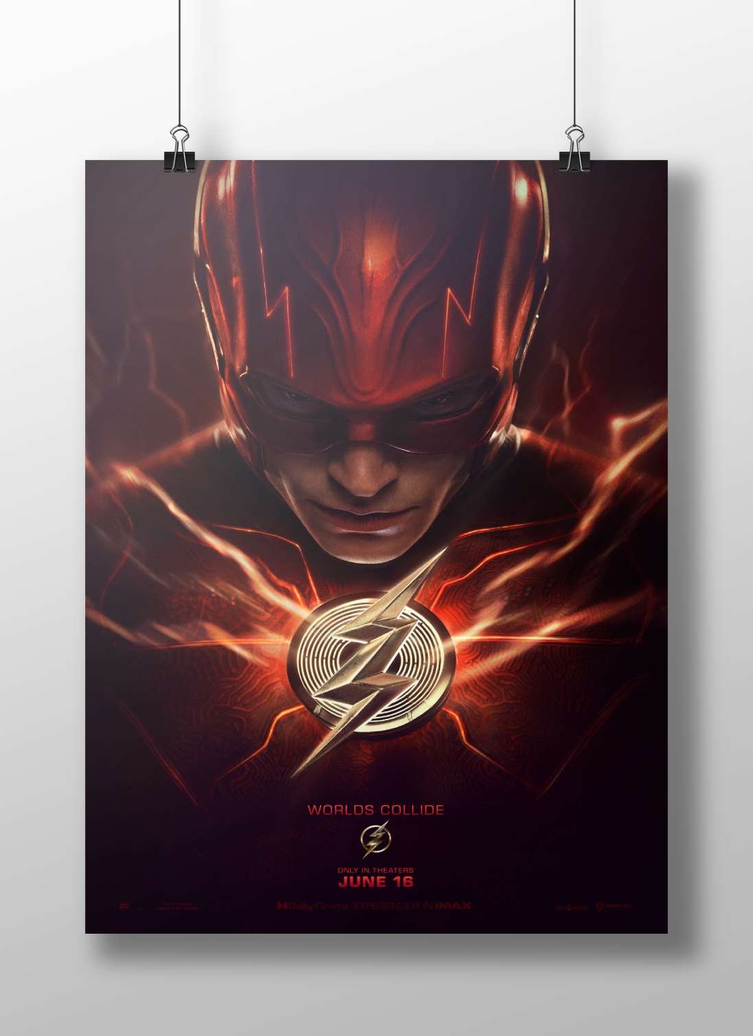 The Flash (Barry Allen) from DC Comics' "Worlds Collide" movie poster. Main Subject: The Flash (Barry Allen) from DC Comics'