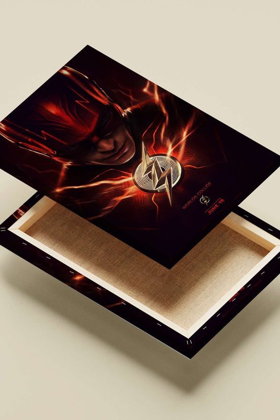 The Flash (Barry Allen) from DC Comics' "Worlds Collide" movie poster. Main Subject: The Flash (Barry Allen) from DC Comics'