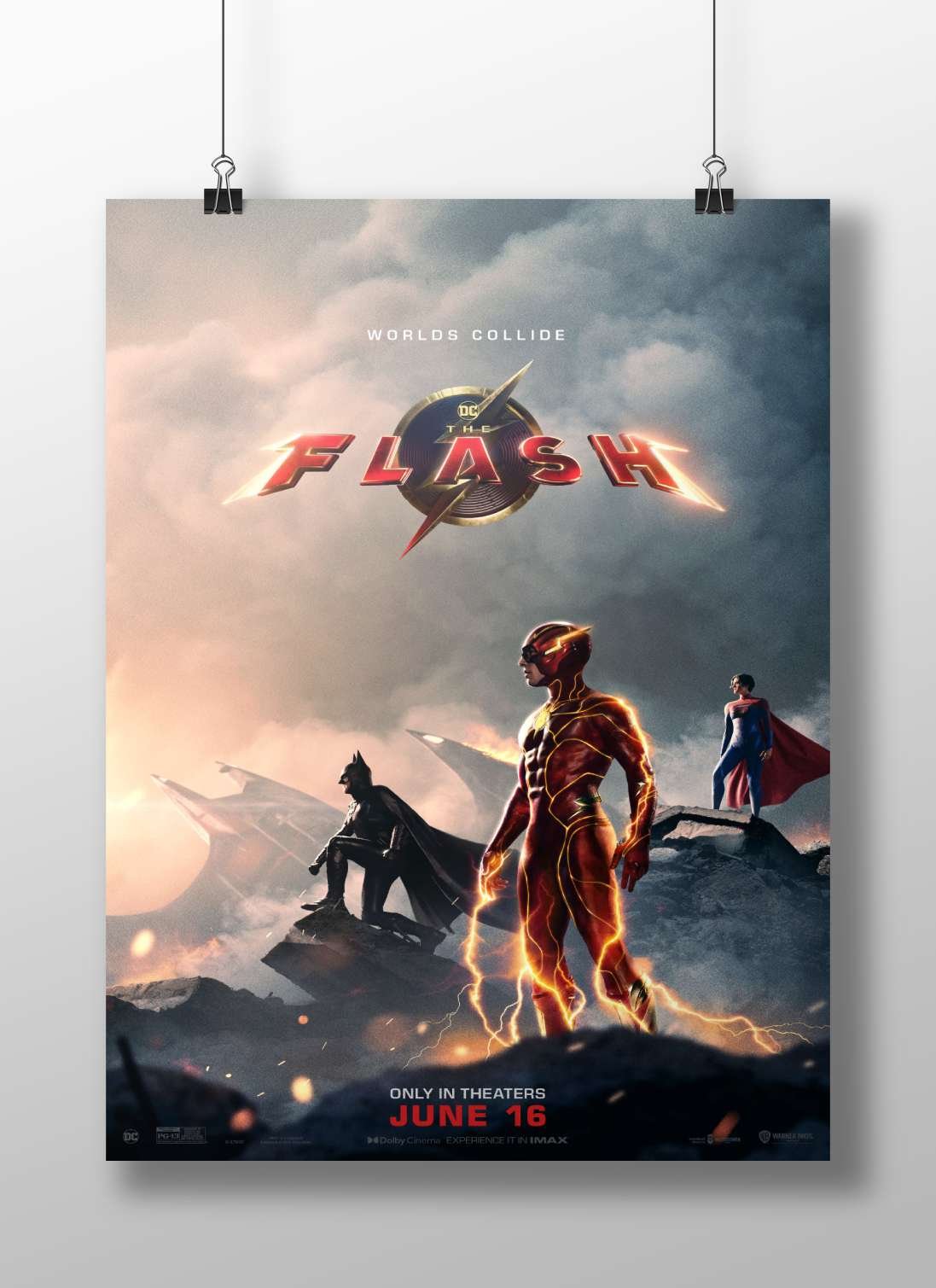 The Flash (Barry Allen), Batman (Bruce Wayne), and Superman (Clark Kent) from DC Comics Main Subject: The Flash (Barry