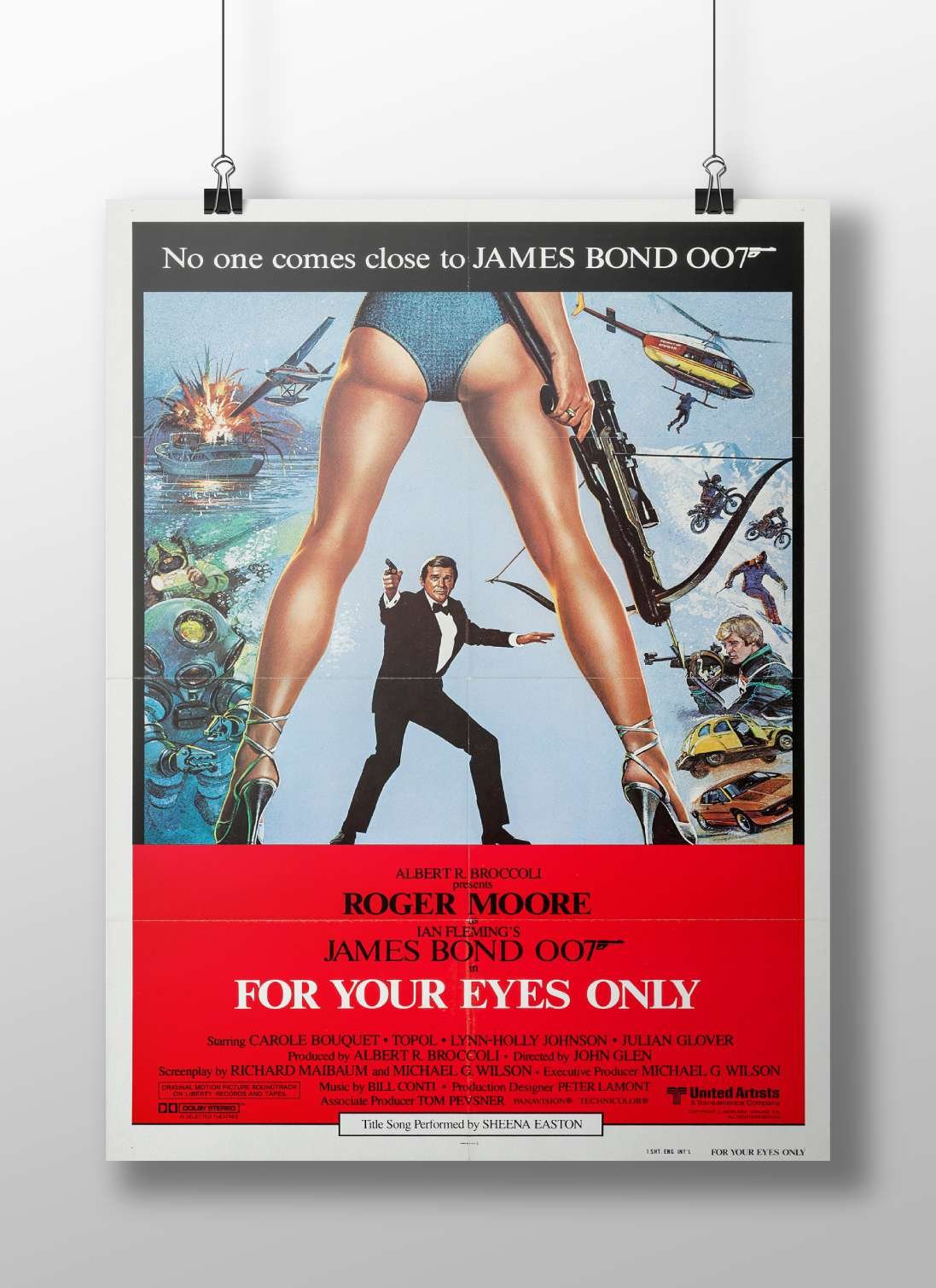 James Bond 007 film franchise, specifically "For Your Eyes Only" (1981) starring Roger Moore. Main Subject: James Bond 007