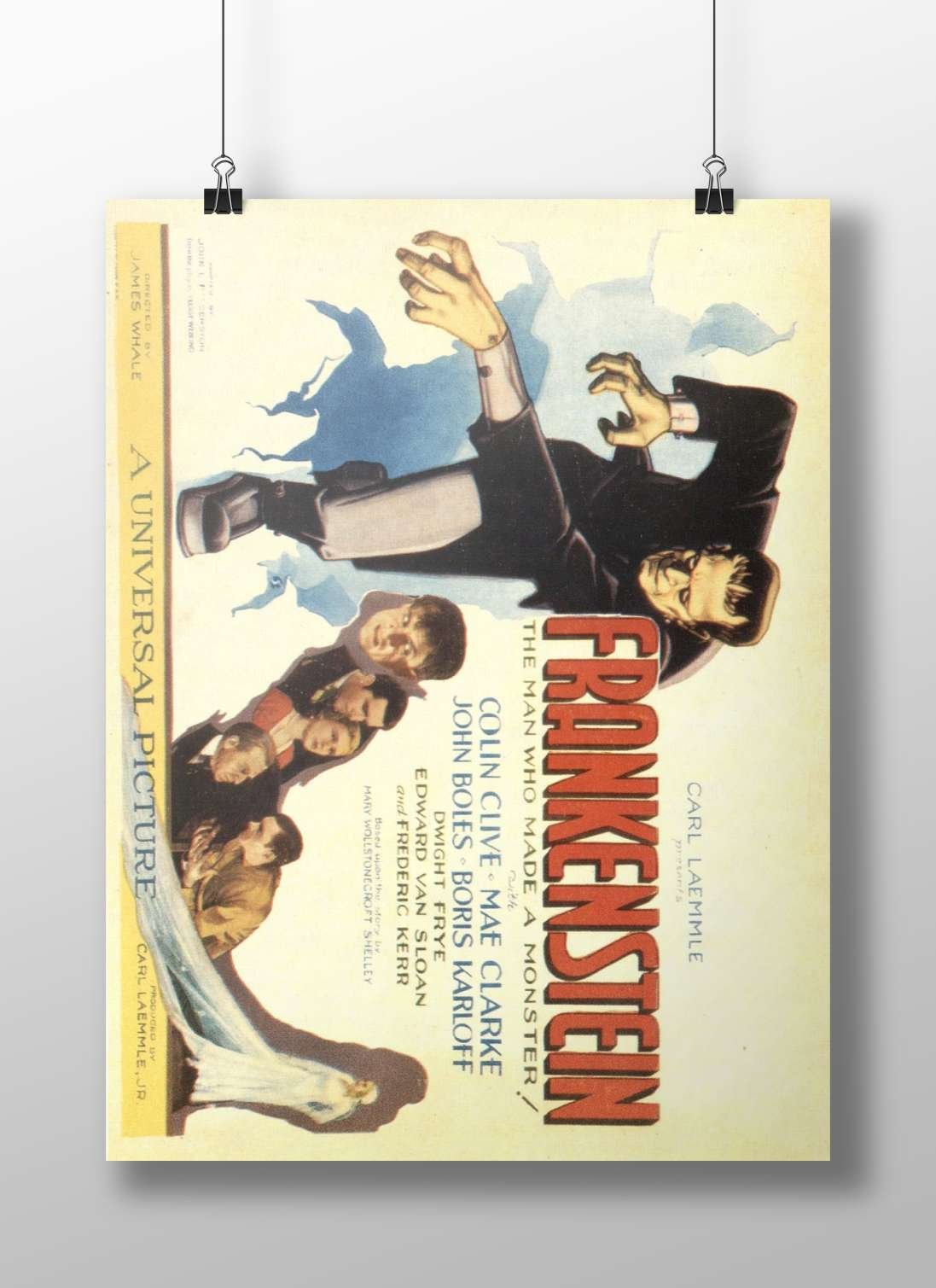 The 1931 Frankenstein film (Universal Monsters franchise) starring Colin Clive, Boris Karloff, and others. Main Subject: The