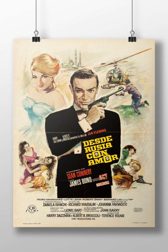 The James Bond movie poster for "Desde Rusia con Amor" (From Russia with Love), featuring Sean Connery as James Bond in the