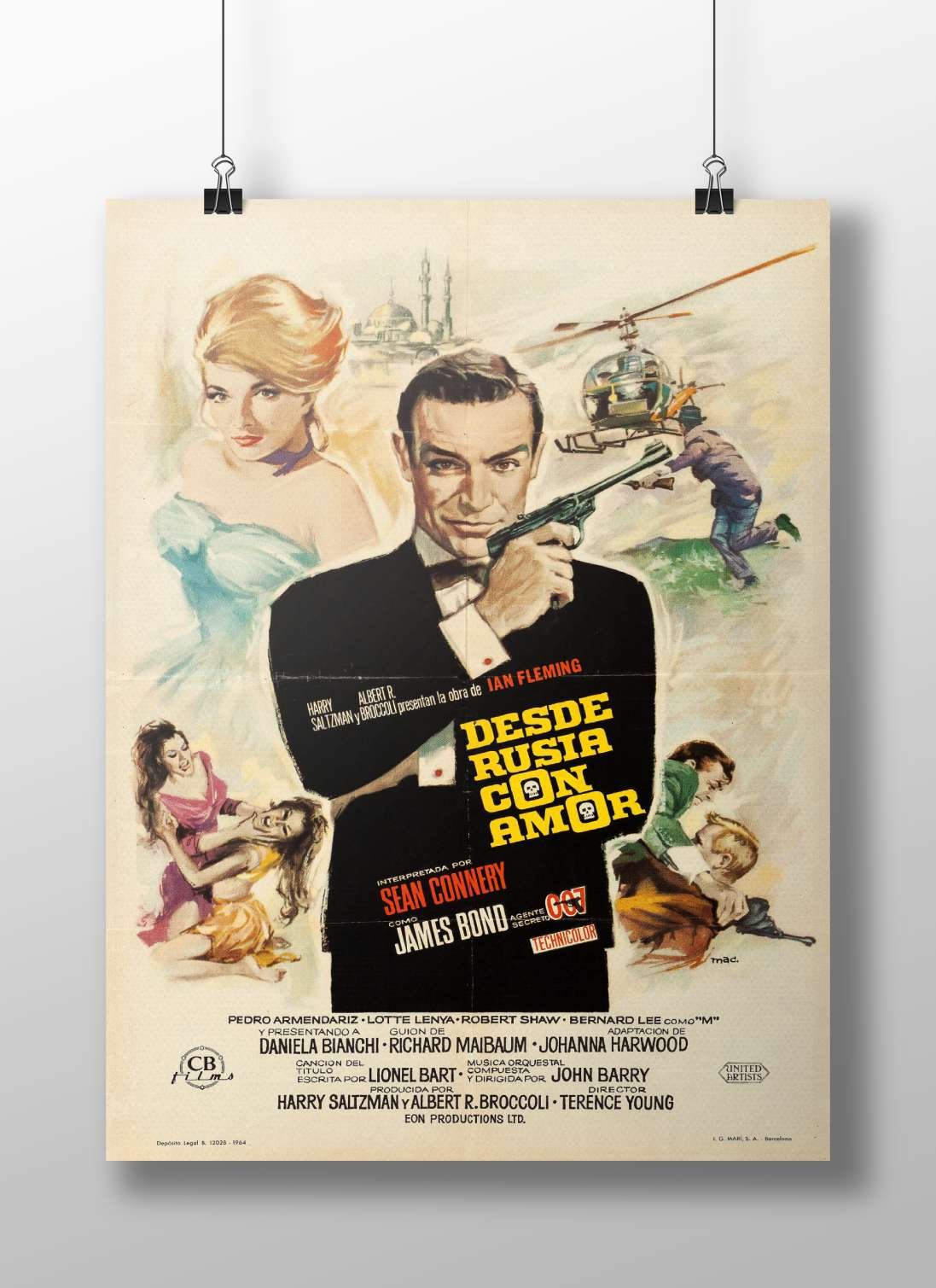 The James Bond movie poster for "Desde Rusia con Amor" (From Russia with Love), featuring Sean Connery as James Bond in the