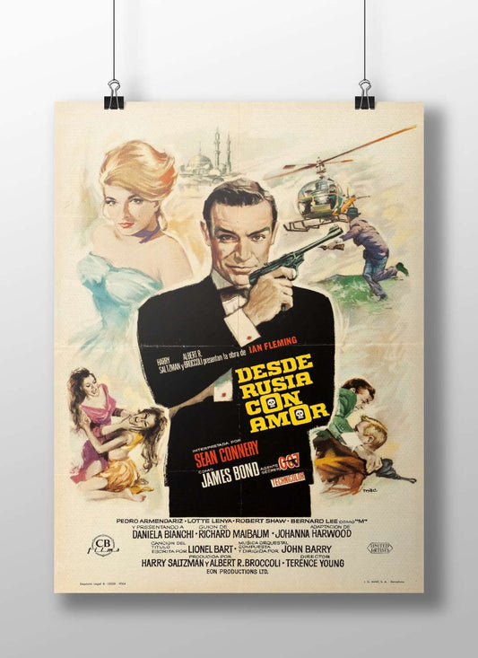 The James Bond movie poster for "Desde Rusia con Amor" (From Russia with Love), featuring Sean Connery as James Bond in the
