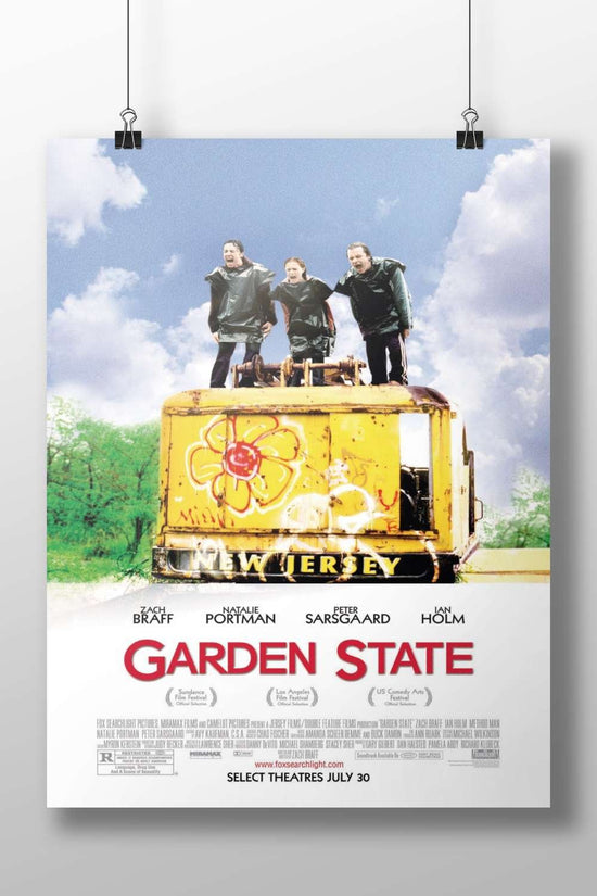 The film "Garden State" starring Zach Braff, Natalie Portman, Peter Sarsgaard, and Ian Holm. Main Subject: The film "Garden