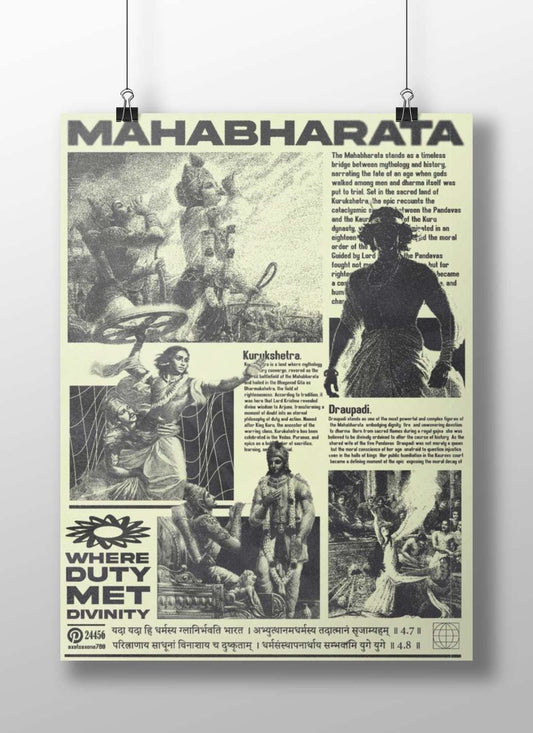 The Indian epic Mahabharata, featuring deities like Draupadi and locations such as Kurukshetra. Main Subject: The Indian