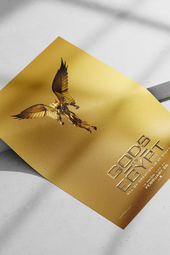 The golden-winged deity Horus from the "Gods of Egypt" movie franchise Main Subject: The golden-winged deity Horus from the