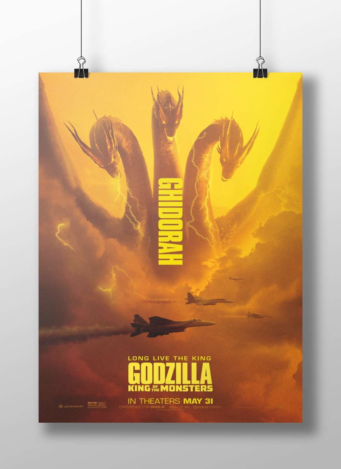 Chidora (three-headed dragon monster) and Godzilla (kings of monsters) Main Subject: Chidora (three-headed dragon monster)