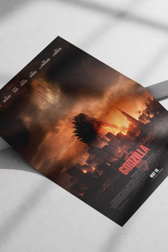 Godzilla, the iconic kaiju from the Godzilla franchise (specifically the 2014 film). Main Subject: Godzilla, the iconic