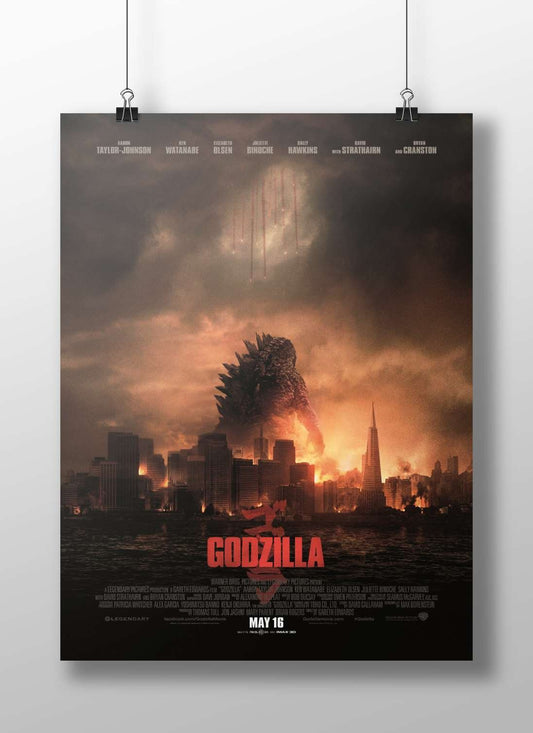 Godzilla, the iconic kaiju from the Godzilla franchise (specifically the 2014 film). Main Subject: Godzilla, the iconic