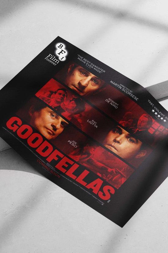 The film "Goodfellas" featuring actors Joe Pesci, Ray Liotta, and Robert De Niro. Main Subject: The film "Goodfellas"