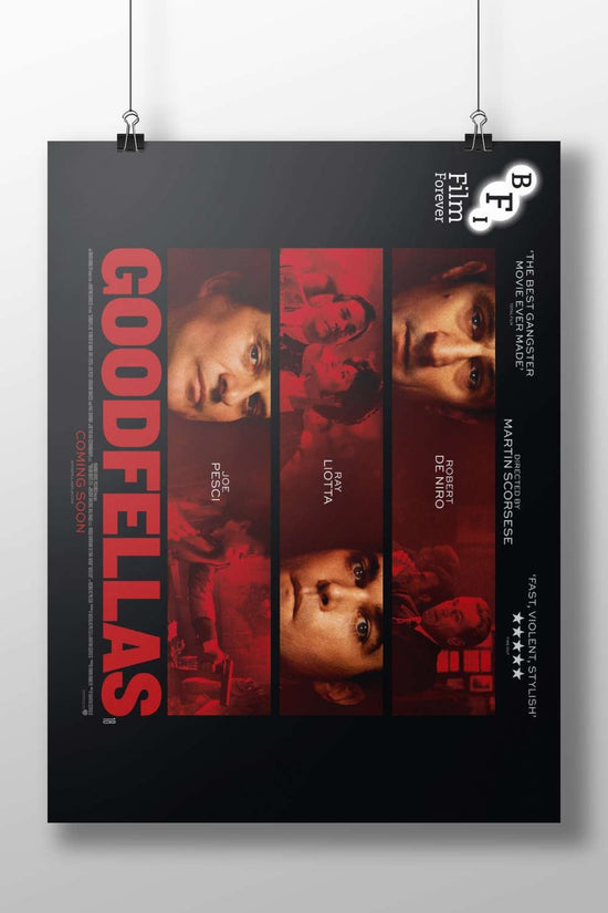 The film "Goodfellas" featuring actors Joe Pesci, Ray Liotta, and Robert De Niro. Main Subject: The film "Goodfellas"