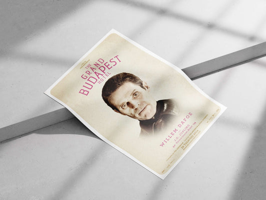The Grand Budapest Hotel movie poster featuring Willem Dafoe as J.G. Jopling Main Subject: The Grand Budapest Hotel movie