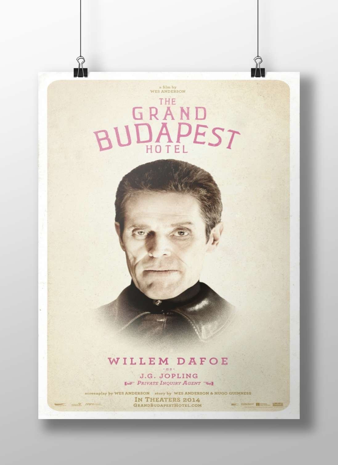 The Grand Budapest Hotel movie poster featuring Willem Dafoe as J.G. Jopling Main Subject: The Grand Budapest Hotel movie