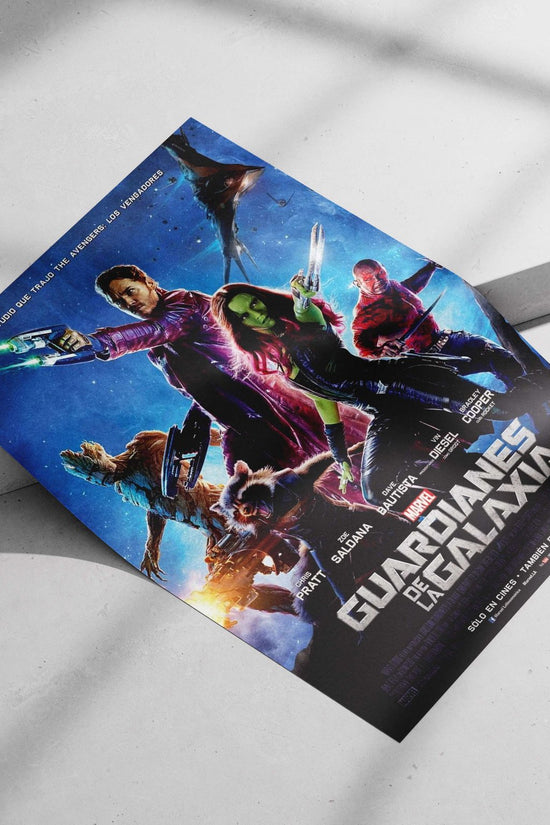 Marvel's "Guardians of the Galaxy" movie poster featuring Chris Pratt (Peter Quill), Zoe Saldana (Gamora), Dave Bautista