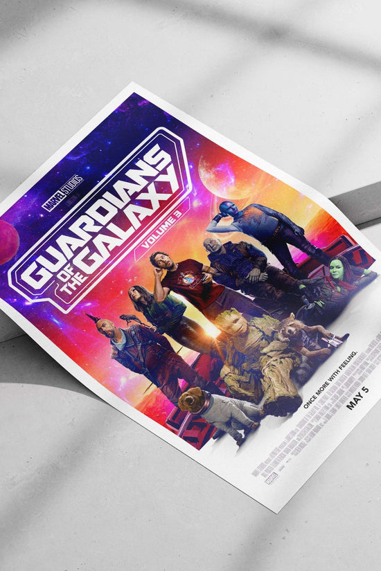 The characters from Marvel Studios' Guardians of the Galaxy Vol. 3, including Peter Quill (Star-Lord), Gamora, Rocket