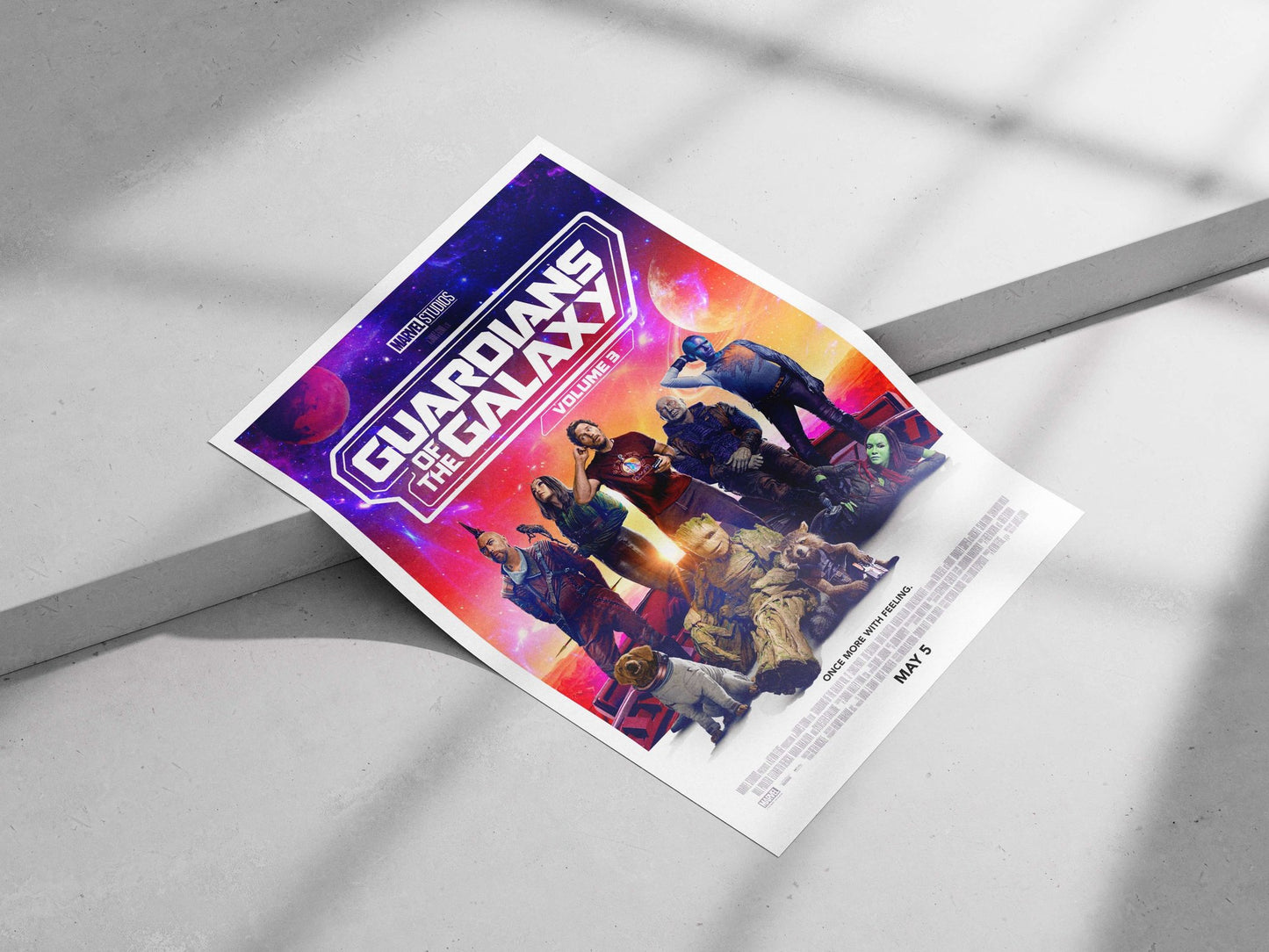 The characters from Marvel Studios' Guardians of the Galaxy Vol. 3, including Peter Quill (Star-Lord), Gamora, Rocket