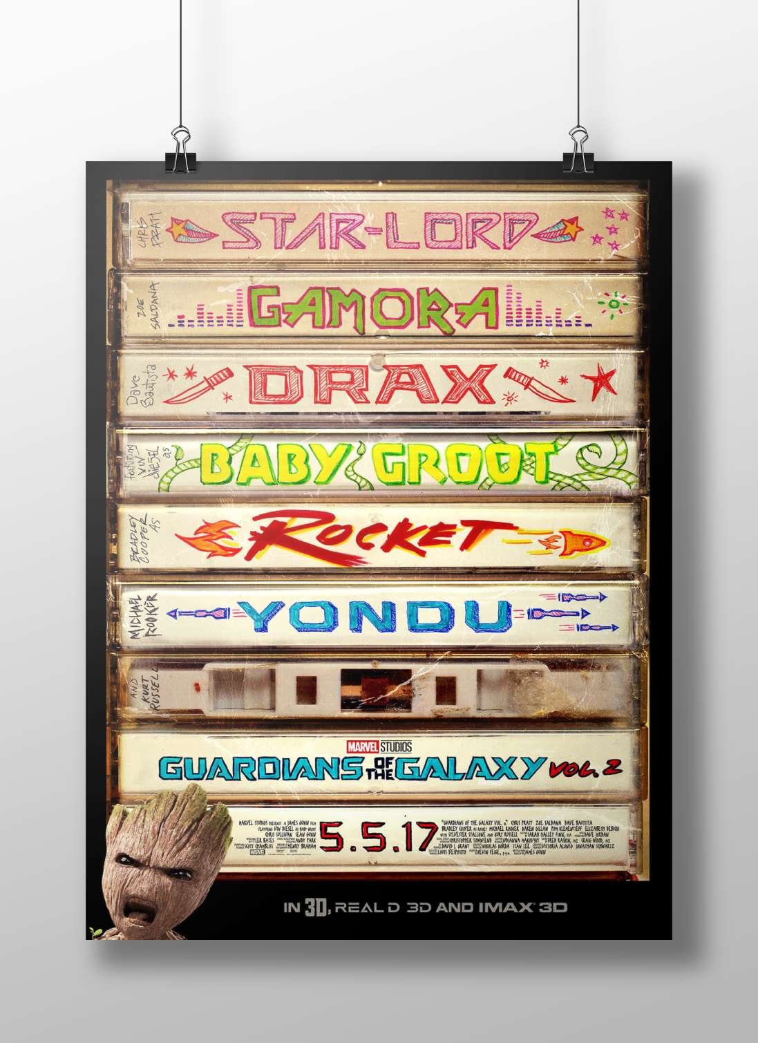 Guardians of the Galaxy Vol. 2 characters (Star-Lord, Gamora, Drax, Baby Groot, Rocket, Yondu) from Marvel Studios. Main