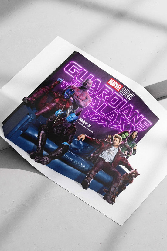 Guardians of the Galaxy characters (Peter Quill/Star-Lord, Rocket Raccoon, Groot, Drax, Mantis) from Marvel Studios'