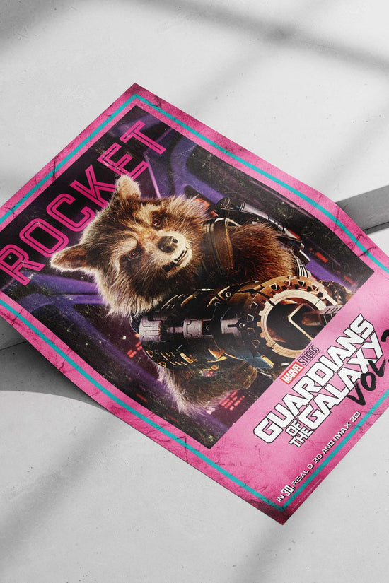 Rocket, a character from Marvel Studios' Guardians of the Galaxy Vol. 2. Main Subject: Rocket, a character from Marvel
