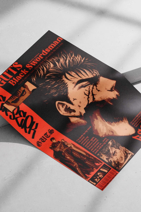 Guts (Black Swordsman from Berserk franchise) Main Subject: Guts (Black Swordsman from Berserk franchise) Matte poster print