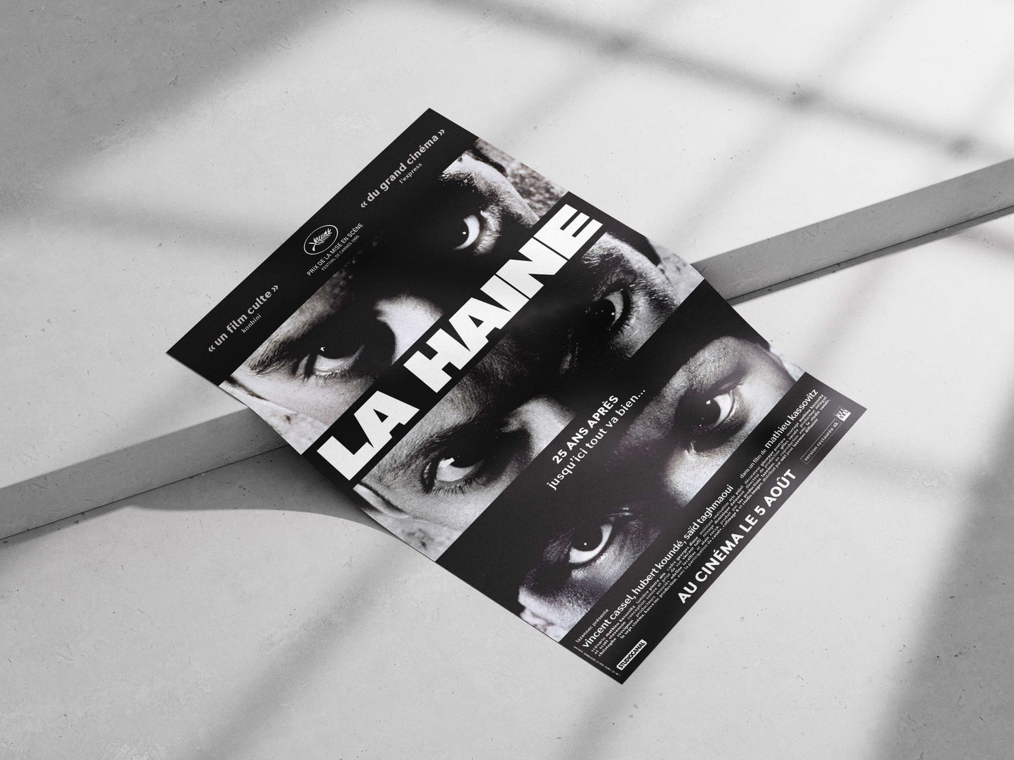 The film "La Haine" (1995), directed by Mathieu Kassovitz, starring Vincent Cassel, Hubert Koundé, and Saïd Taghmaoui. Main
