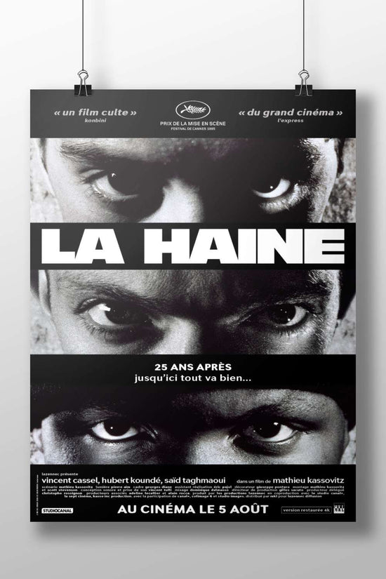 The film "La Haine" (1995), directed by Mathieu Kassovitz, starring Vincent Cassel, Hubert Koundé, and Saïd Taghmaoui. Main