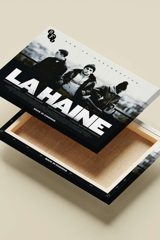 French film "La Haine" (1995) starring Vincent Cassel, Hubert Koundé, and Saïd Taghmaoui Main Subject: French film "La