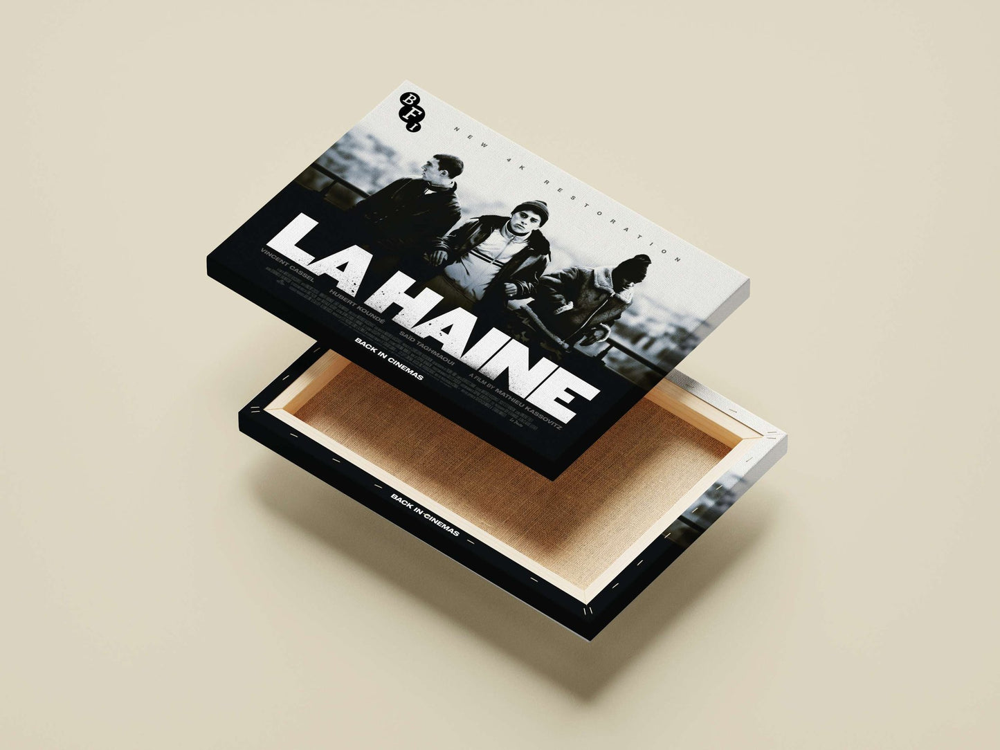 French film "La Haine" (1995) starring Vincent Cassel, Hubert Koundé, and Saïd Taghmaoui Main Subject: French film "La