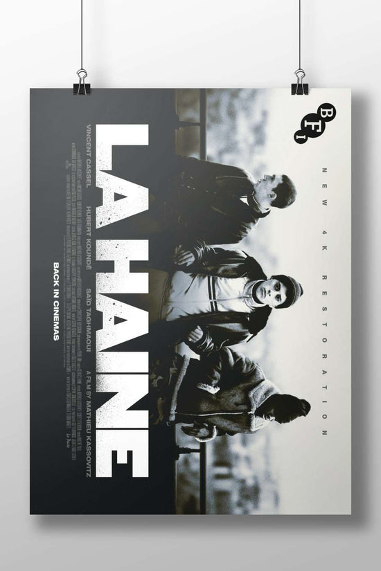 French film "La Haine" (1995) starring Vincent Cassel, Hubert Koundé, and Saïd Taghmaoui Main Subject: French film "La