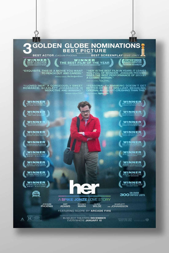 The film "Her" (2013), directed by Spike Jonze and starring Joaquin Phoenix, Amy Adams, and Scarlett Johansson. Main