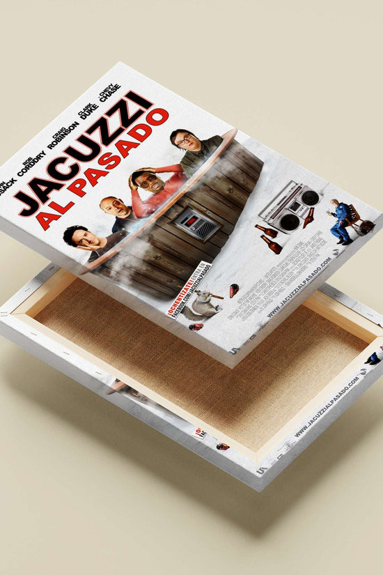 The movie poster for "Jacuzzi Al Pasado" featuring John Cusack, Rob Corddry, Craig Robinson, Clark Duke, and Chevy Chase.