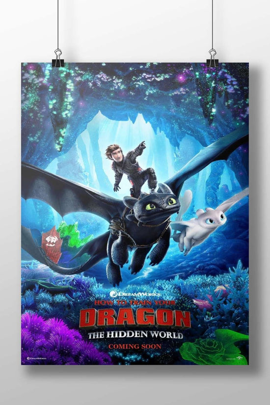 Hiccup, Toothless, and Light Fury from "How to Train Your Dragon: The Hidden World" (2019). Main Subject: Hiccup, Toothless,
