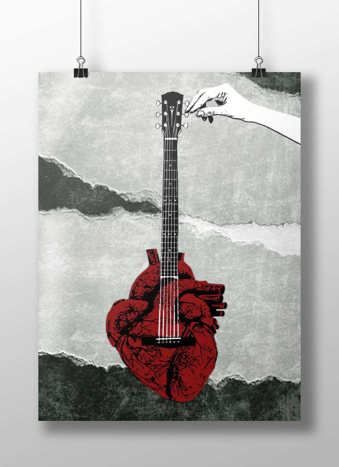 A heart-shaped acoustic guitar Main Subject: A heart-shaped acoustic guitar Matte BoizzBoard rigid print — Art wall art